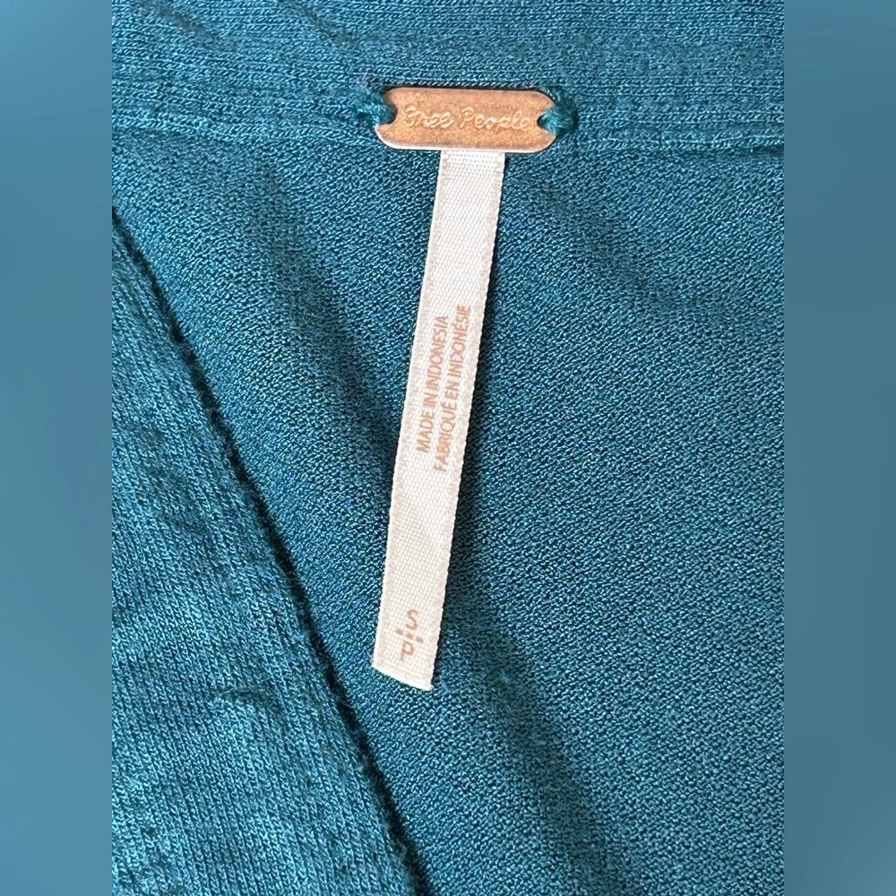 Free People Teal Tie-Front long sleeve peplum top size small